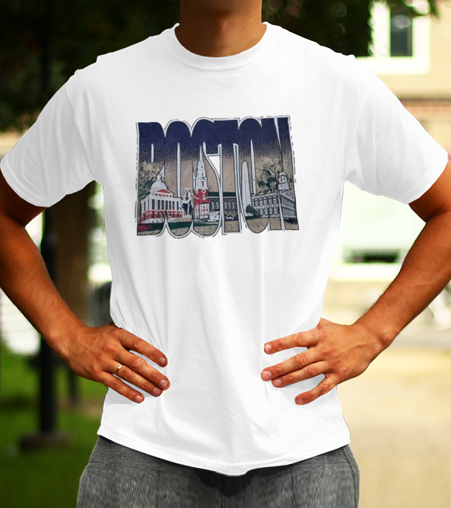 Boston City Skyline Landmark Historic Buildings Distressed T-Shirt