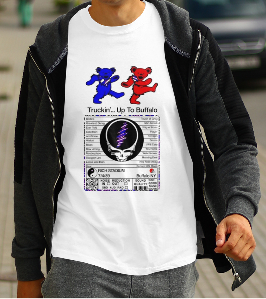 Grateful Dead Dancing Bears Truckin Up To Buffalo Nutrition Label T-Shirt