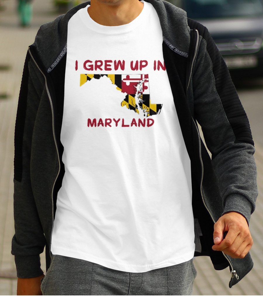 I Grew Up In Maryland State Map Flag T-Shirt