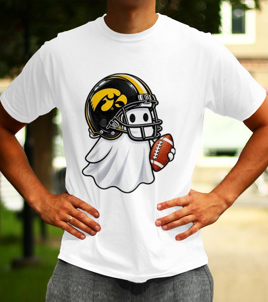 Iowa Hawkeyes Football Ghost Halloween Holding Football T-Shirt