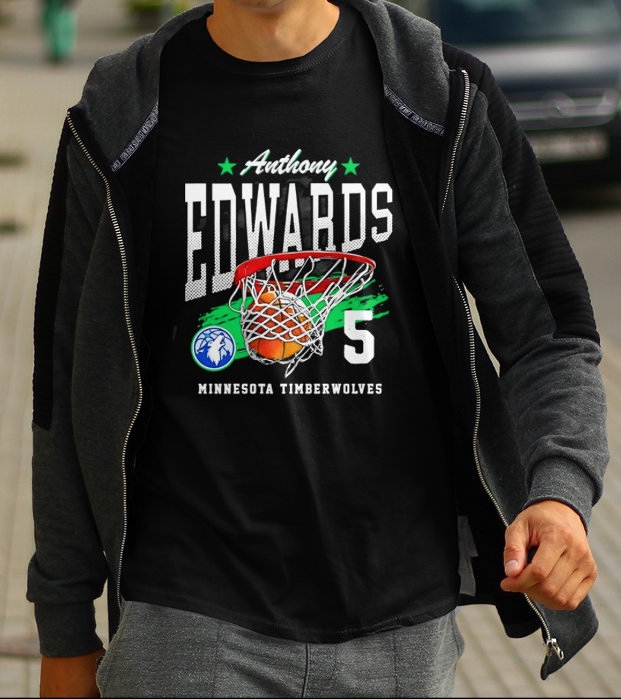 Anthony Edwards 5 Minnesota Timberwolves Basketball Net And Hoop T-Shirt