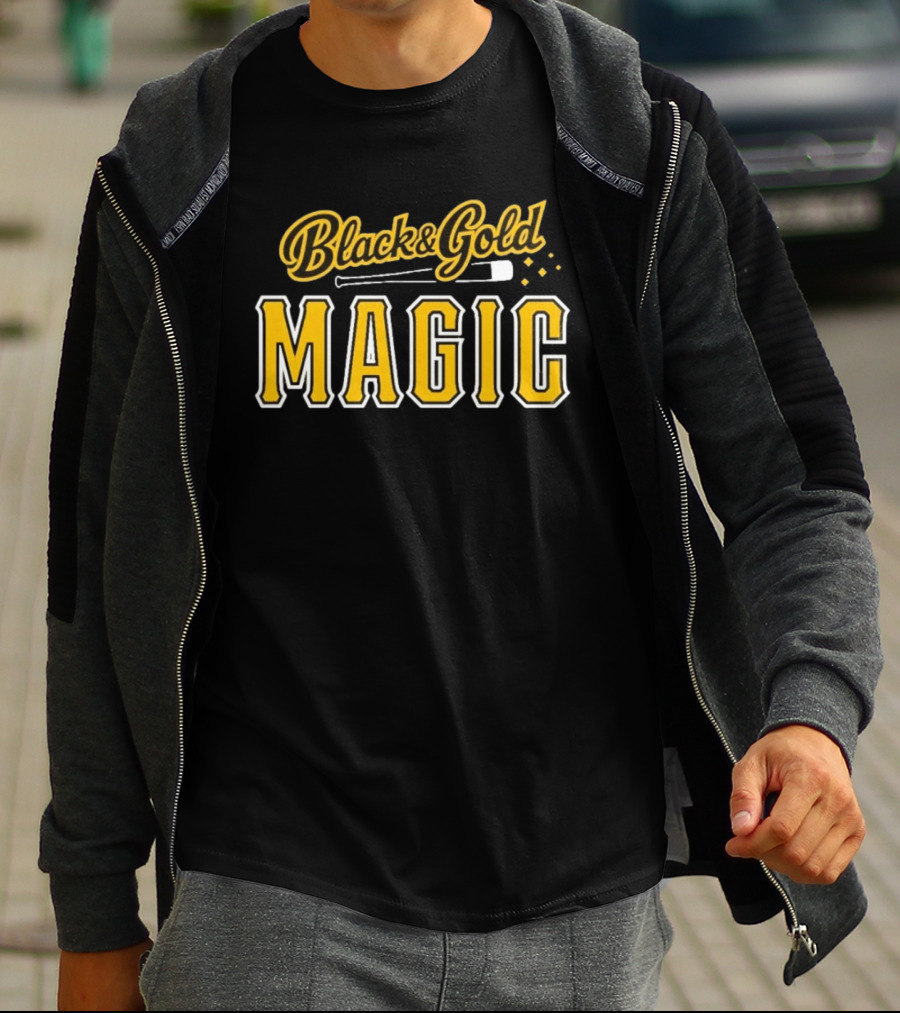 Black And Gold Magic Baseball Sports T-Shirt