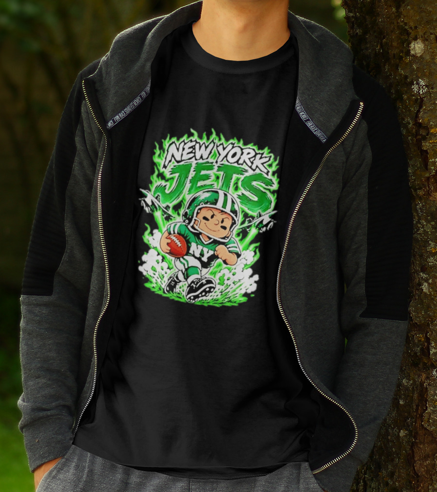 New York Jets Cartoon NY Football Player With Helmet And Ball T-Shirt