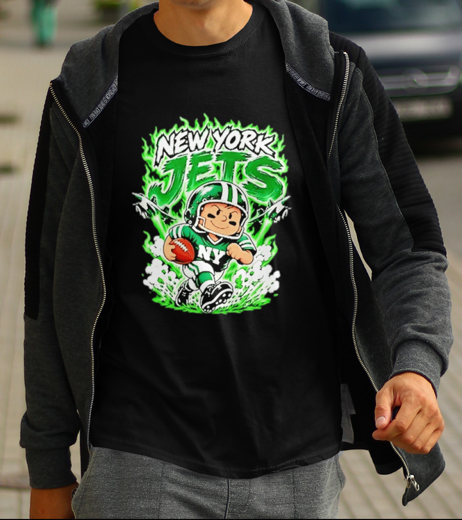 New York Jets Cartoon NY Football Player With Helmet And Ball T-Shirt