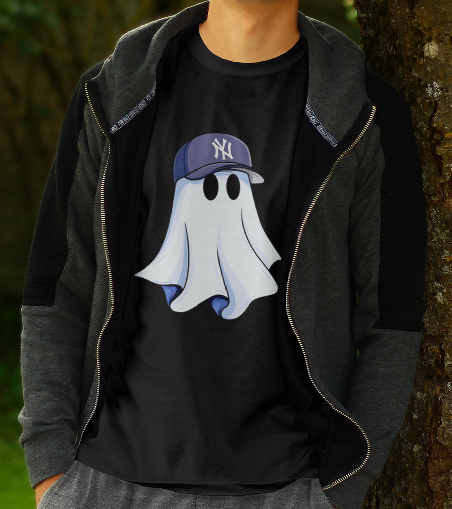 New York Yankees MLB Ghost Baseball Cap Halloween T-Shirt