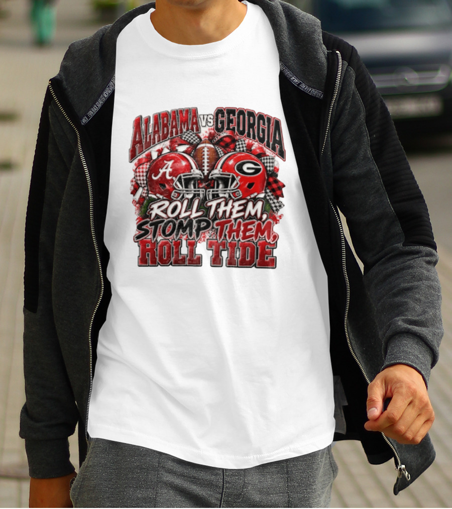Alabama Vs Georgia Roll Them Stomp Them Roll Tide Football Helmets Battle T-Shirt
