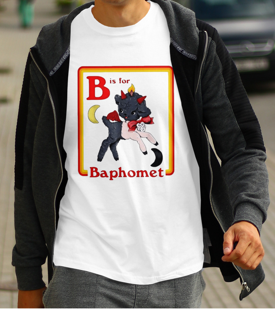 B Is For Baphomet Cartoon Baby Goat Pentacle Moon Horns Flame T-Shirt