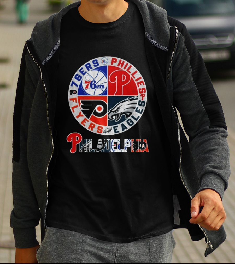 Philadelphia 76ers Phillies Flyers Eagles Sports Team Circle T-Shirt