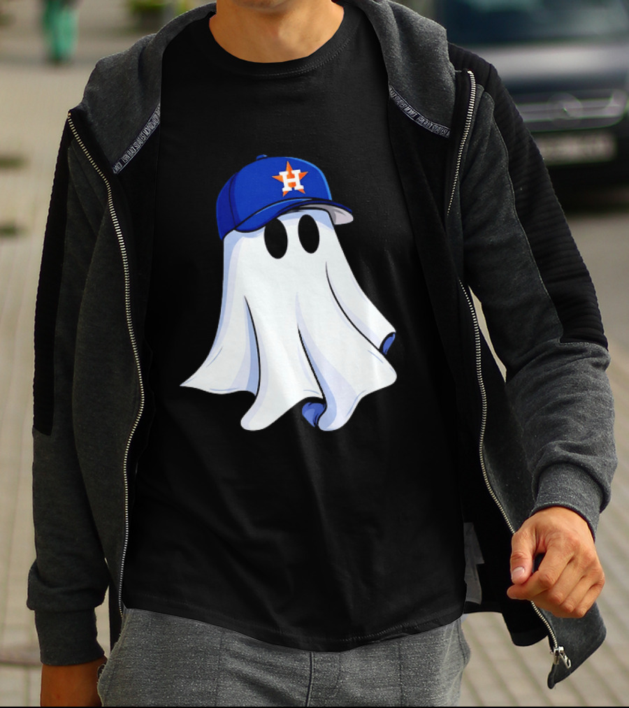 Houston Astros Halloween Ghost Wearing Baseball Cap T-Shirt