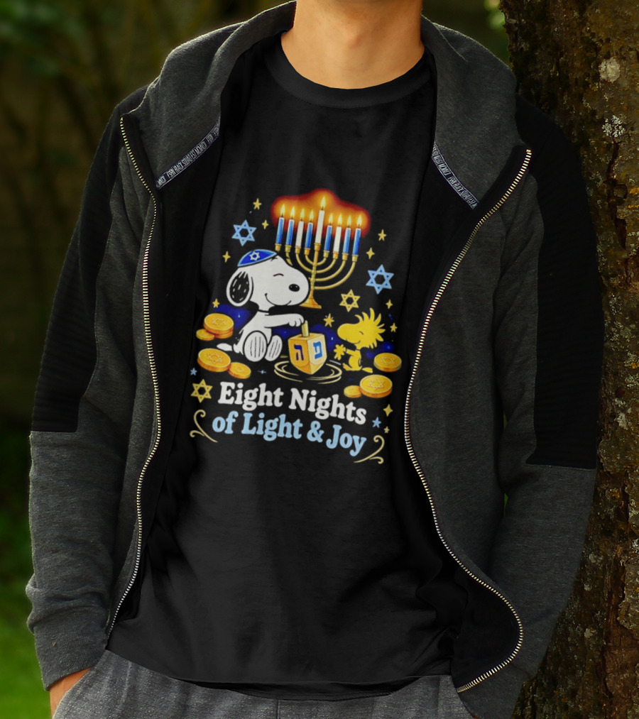 Snoopy Woodstock Hanukkah Menorah Eight Nights Of Light And Joy T-Shirt