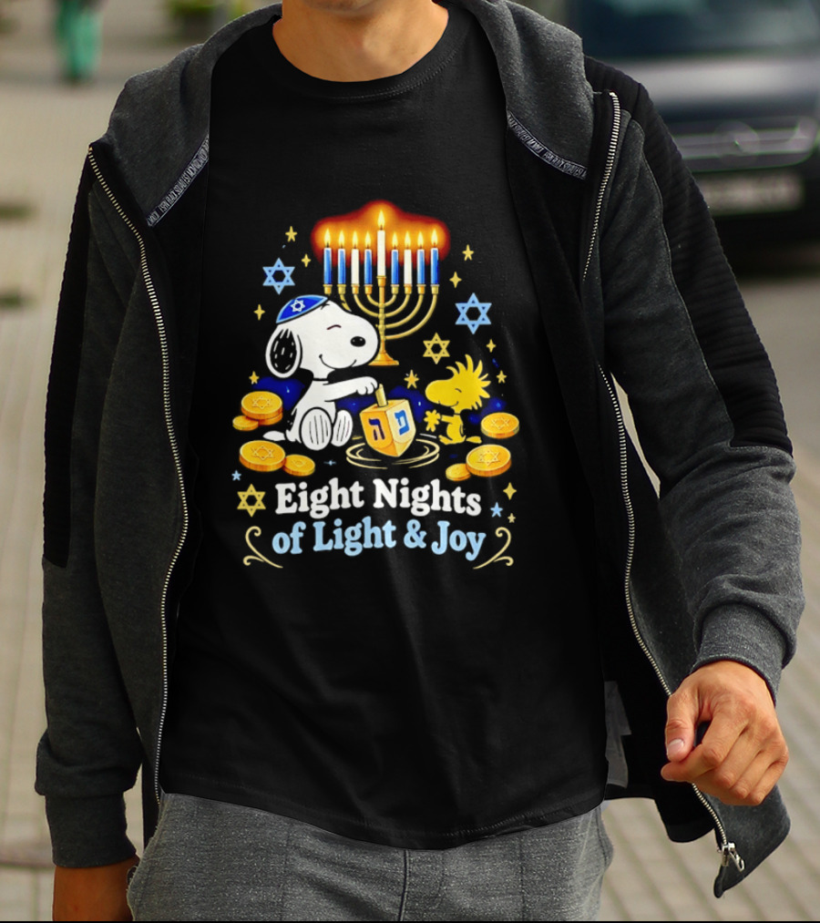 Snoopy Woodstock Hanukkah Menorah Eight Nights Of Light And Joy T-Shirt