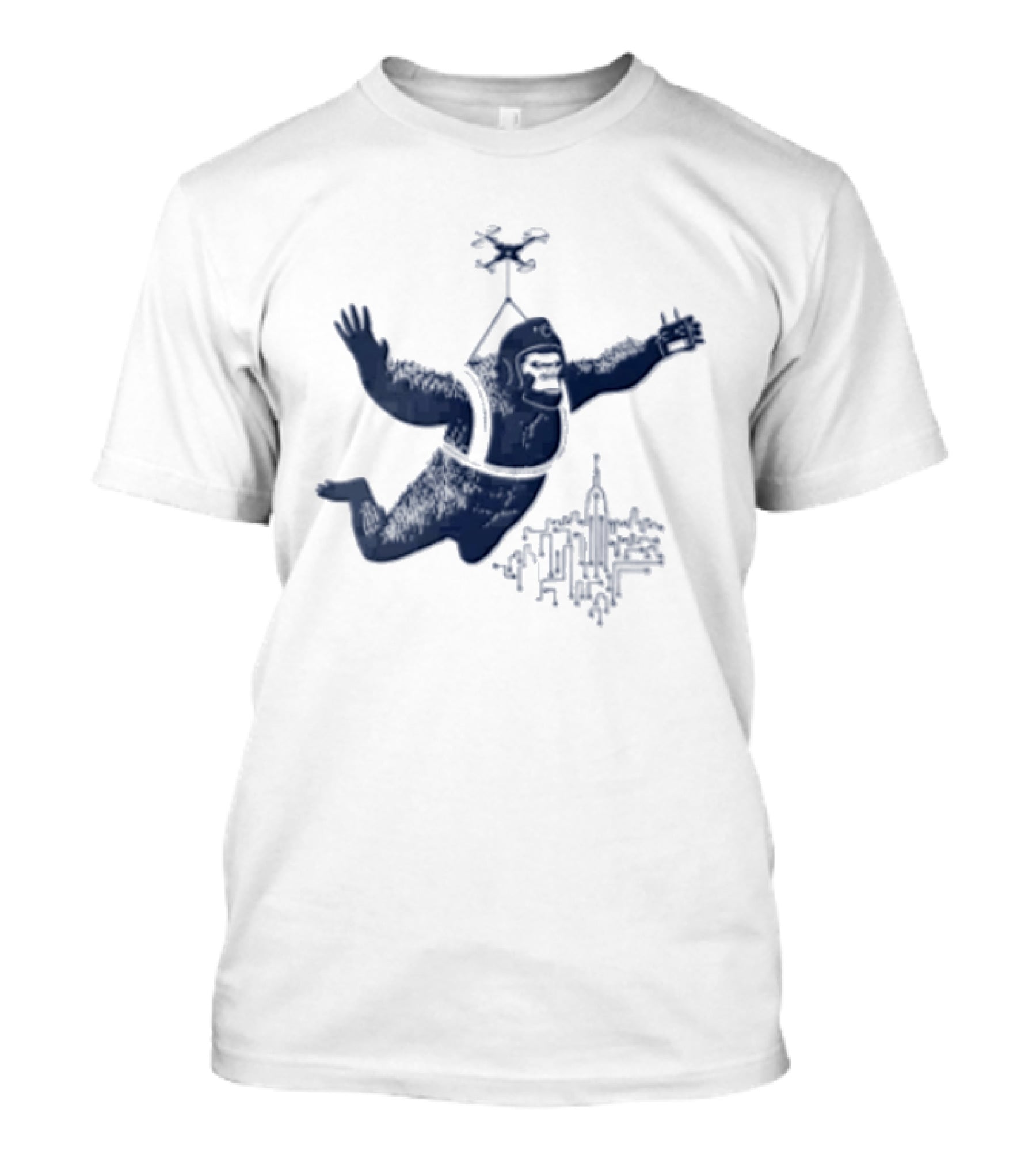 Gorilla Parachuting With Drone Over City Skyline T-Shirt