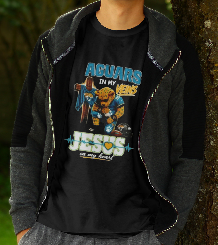 Jaguars In My Veins Jesus In My Heart Jacksonville Jaguars Football Fan Faith T-Shirt