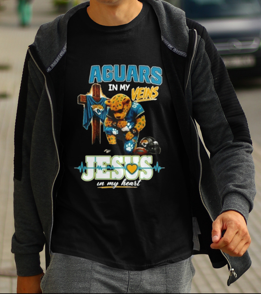 Jaguars In My Veins Jesus In My Heart Jacksonville Jaguars Football Fan Faith T-Shirt