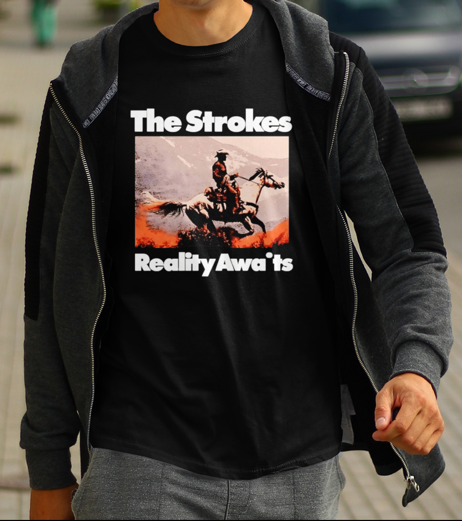 The Strokes Reality Awaits Cowboy On Horseback In Mountains Indie Rock Band T-Shirt