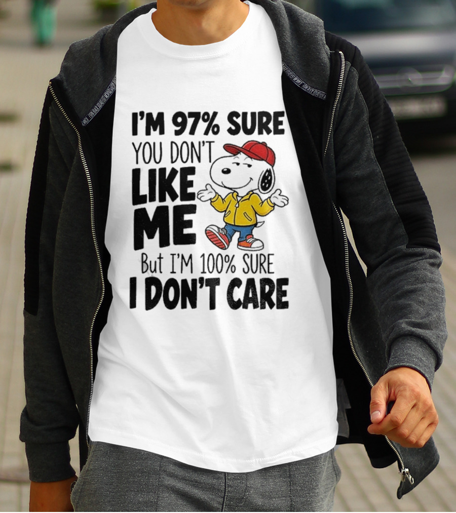 I'm 97% Sure You Don't Like Me But I'm 100% Sure I Don't Care Snoopy Red Hat Yellow Jacket T-Shirt