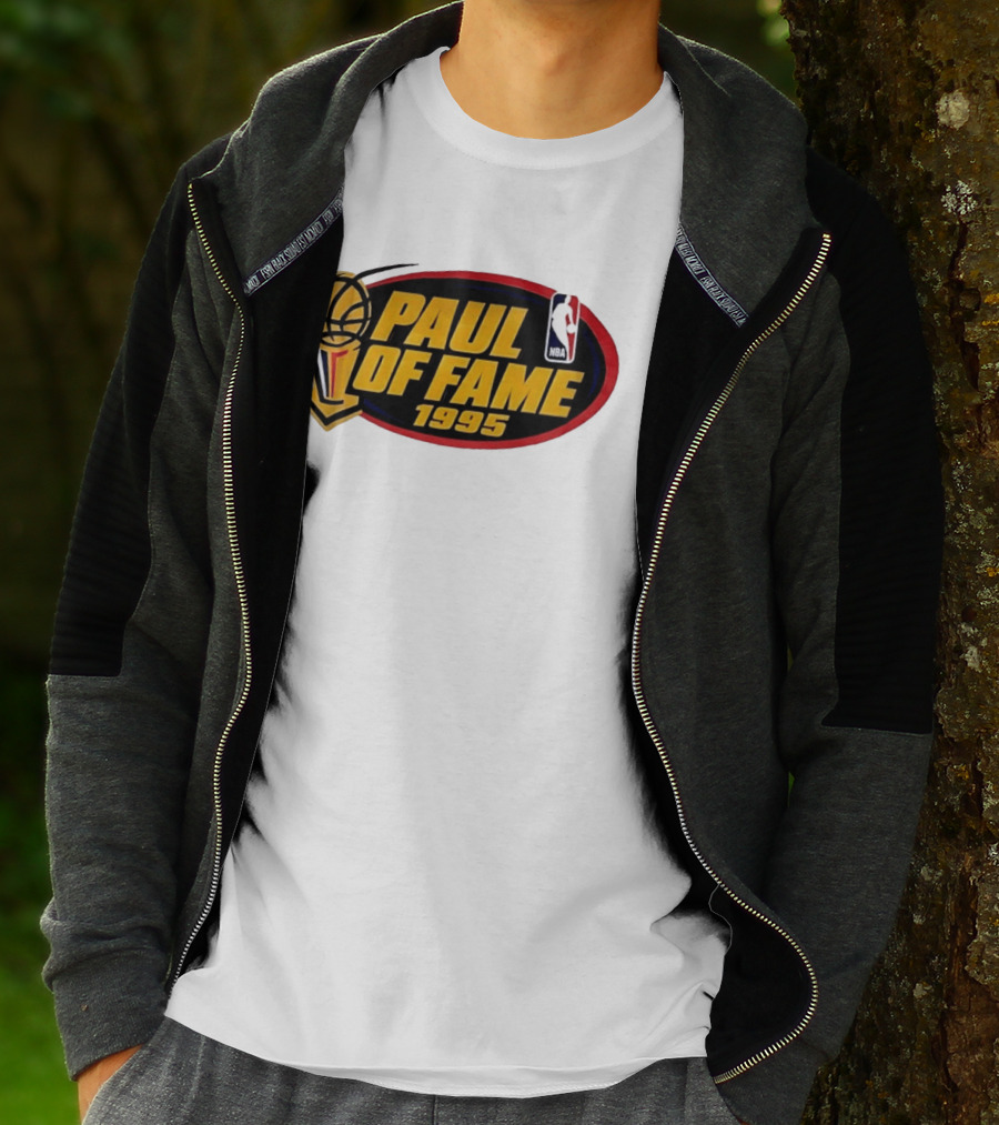 NBA Paul Of Fame 1995 Golden Basketball Trophy Red Oval Frame T-Shirt