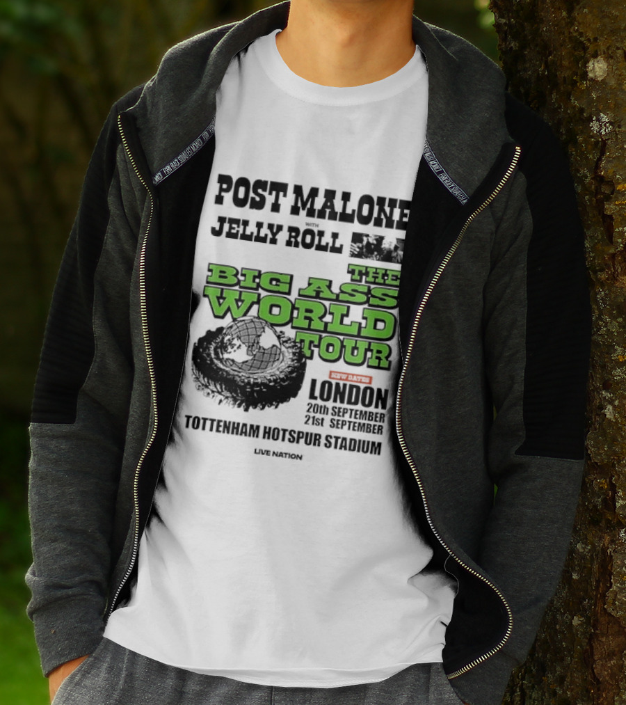 Post Malone Jelly Roll Live Nation The Big Ass World Tour London Tottenham Hotspur Stadium 2023 T-Shirt