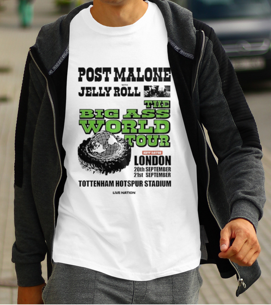 Post Malone Jelly Roll Live Nation The Big Ass World Tour London Tottenham Hotspur Stadium 2023 T-Shirt