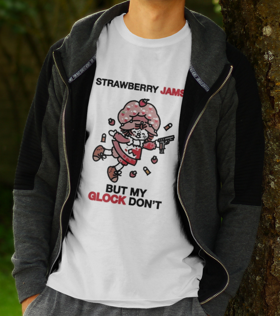 Strawberry Jams But My Glock Don't Funny Strawberry Character With Gun T-Shirt