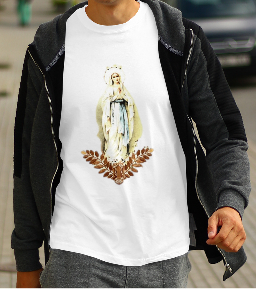 Virgin Mary Rosary Prayer Gold Leaves T-Shirt