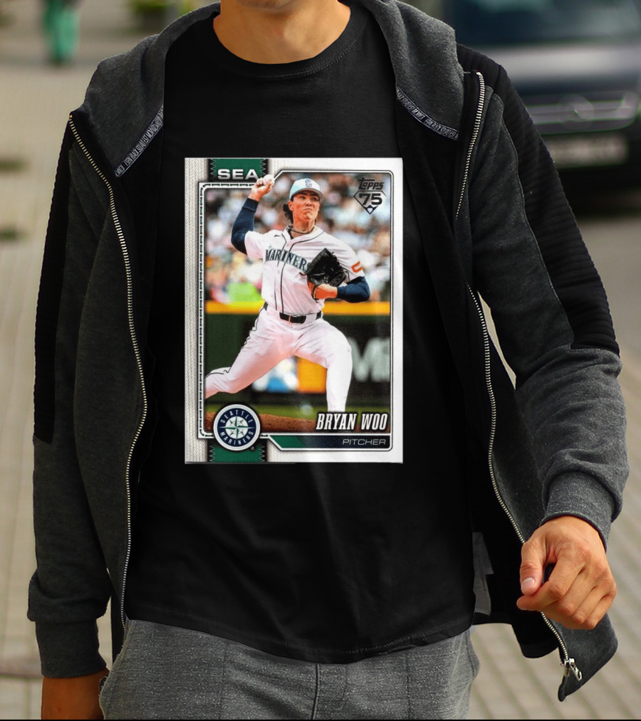 2026 Topps 75th Anniversary Seattle Mariners Bryan Woo Pitcher SEA T-Shirt