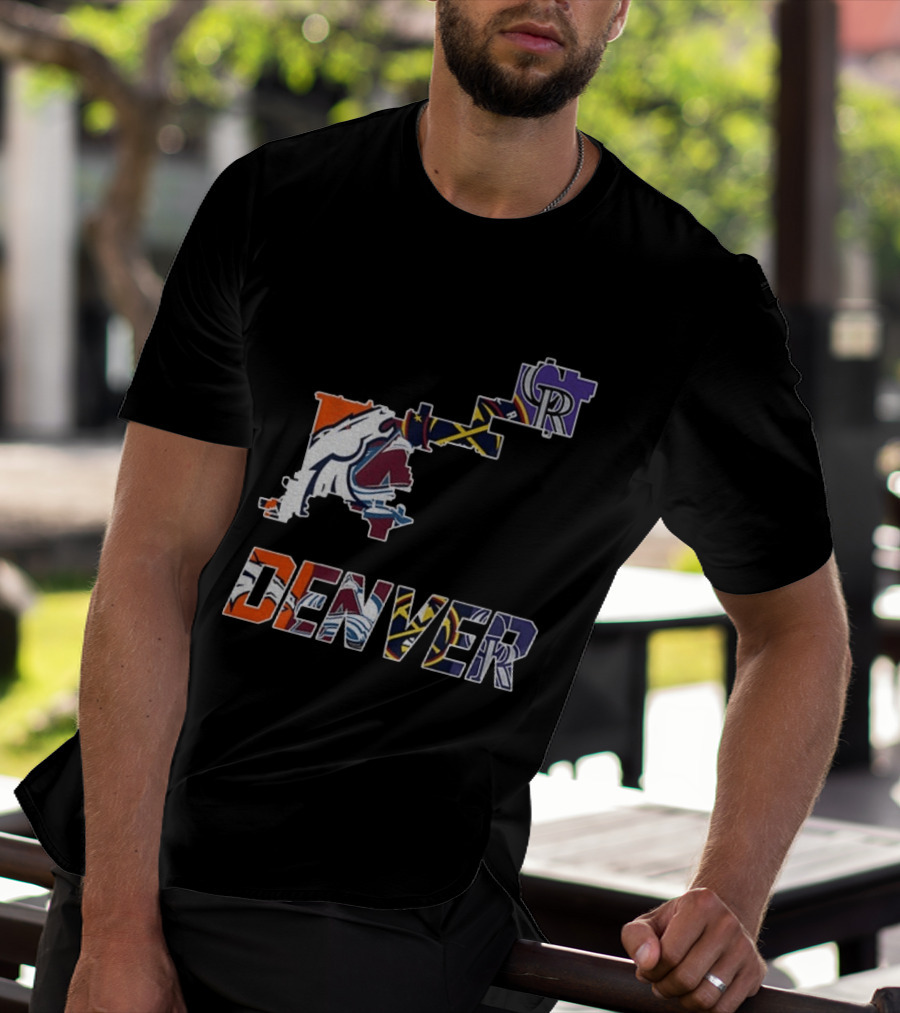 Denver Broncos Nuggets Avalanche Rockies Team Map T-Shirt
