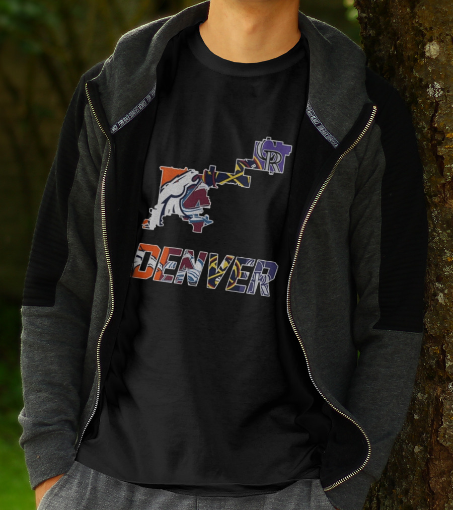 Denver Broncos Nuggets Avalanche Rockies Team Map T-Shirt
