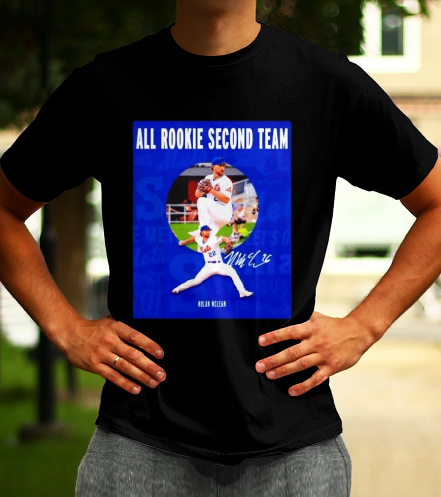 Nolan McLean No 22 Mets All Rookie Second Team Signature Pitching Action T-Shirt