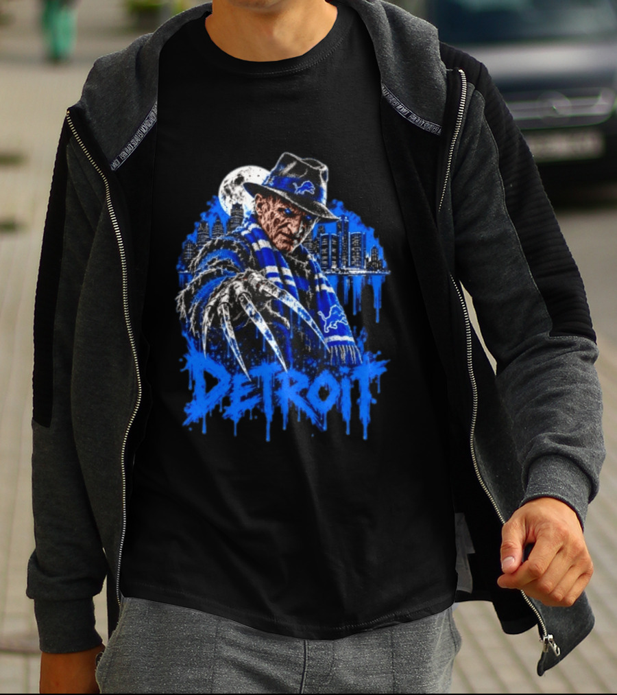 Freddy Krueger Detroit Lions Claw Moon City Skyline Halloween T-Shirt