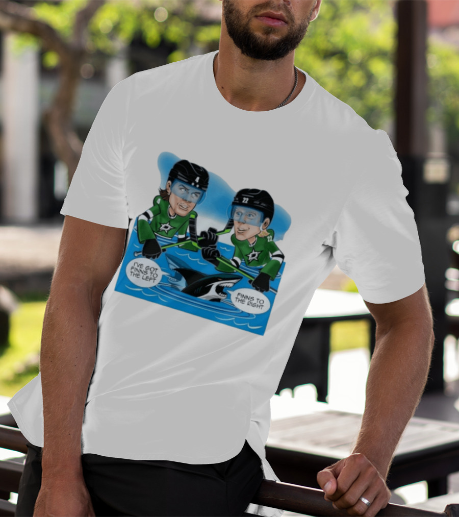 Dallas Stars Finns To The Left Finns To The Right Cartoon Hockey Players T-Shirt