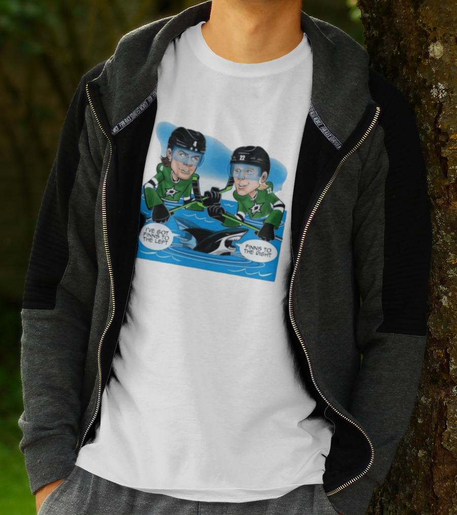 Dallas Stars Finns To The Left Finns To The Right Cartoon Hockey Players T-Shirt
