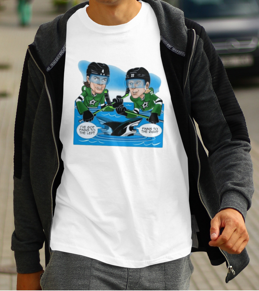 Dallas Stars Finns To The Left Finns To The Right Cartoon Hockey Players T-Shirt