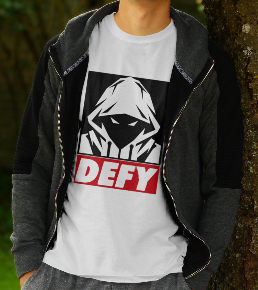 Defy Hooded Figure Streetwear Urban Fashion T-Shirt