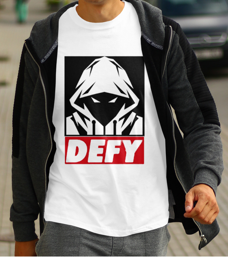 Defy Hooded Figure Streetwear Urban Fashion T-Shirt