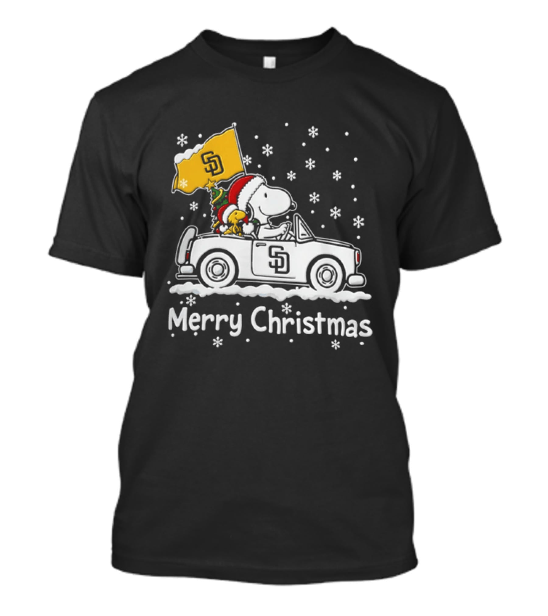Snoopy And Woodstock Driving San Diego Padres Car Merry Christmas 2026 T-Shirt