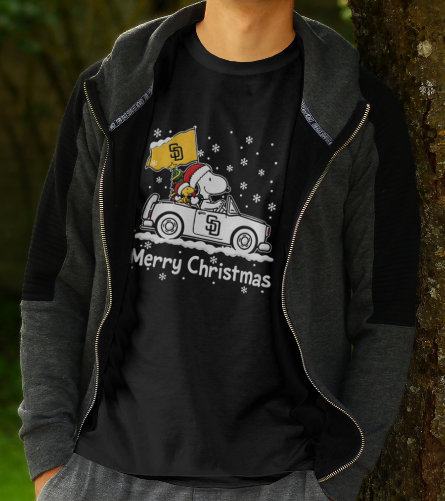 Snoopy And Woodstock Driving San Diego Padres Car Merry Christmas 2026 T-Shirt
