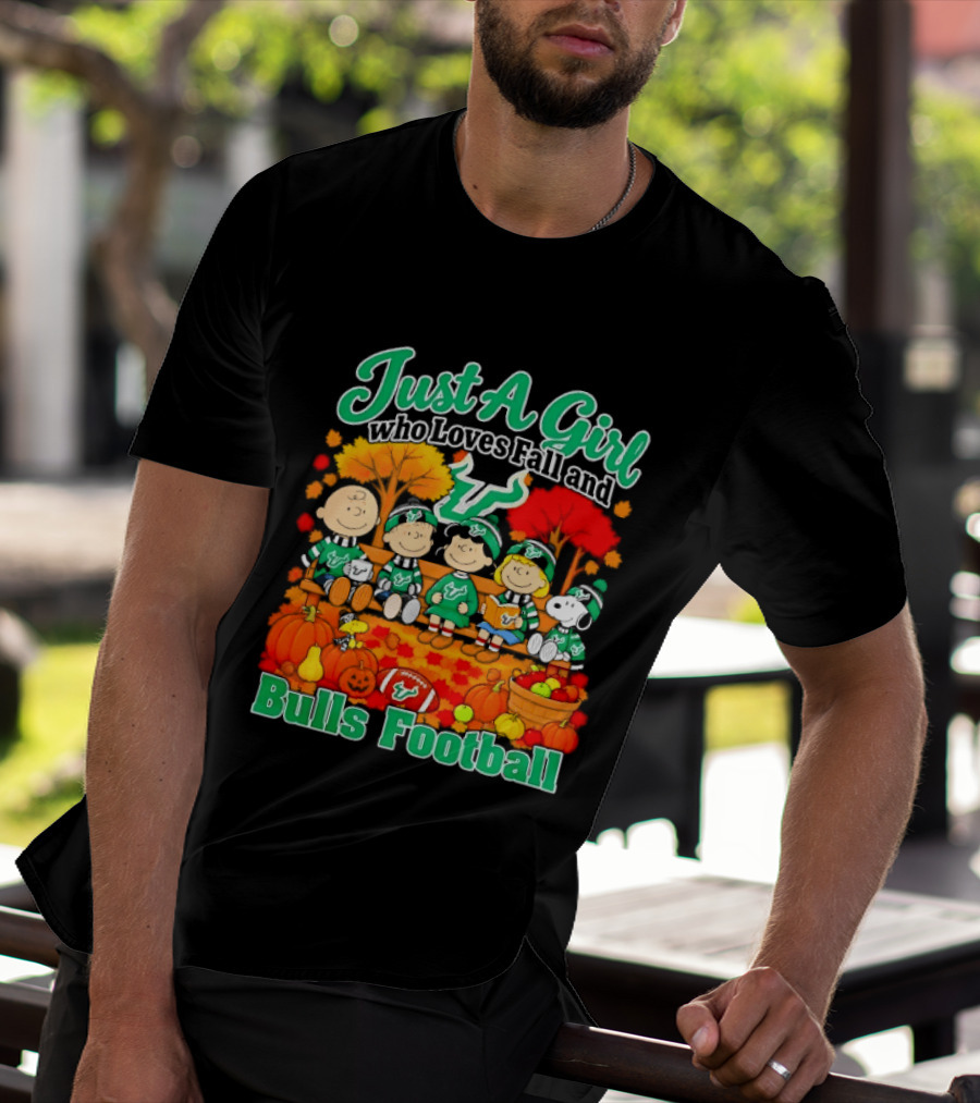 South Florida Bulls Charlie Brown Snoopy Just A Girl Who Loves Fall Football T-Shirt
