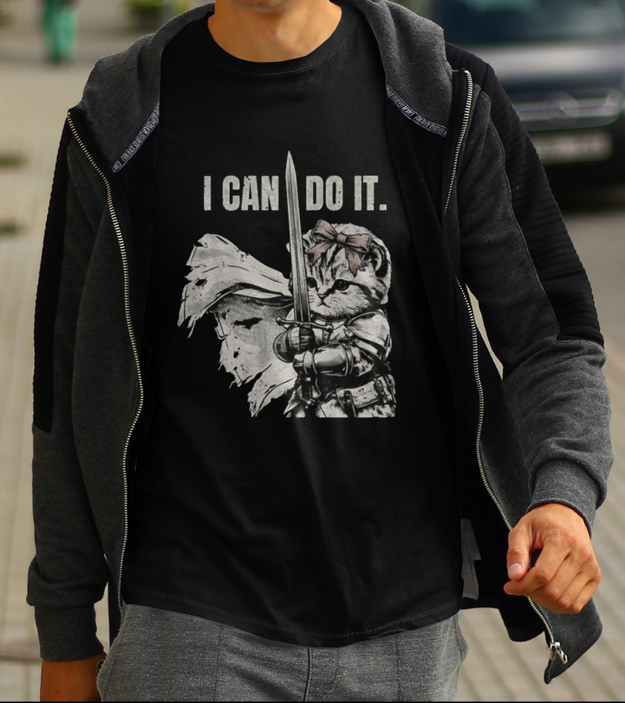 Kitten Knight I Can Do It Sword Meme T-Shirt