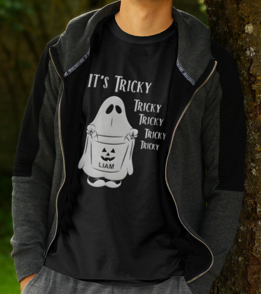 It's Tricky Ghost Holding Jack O Lantern Bucket Halloween T-Shirt