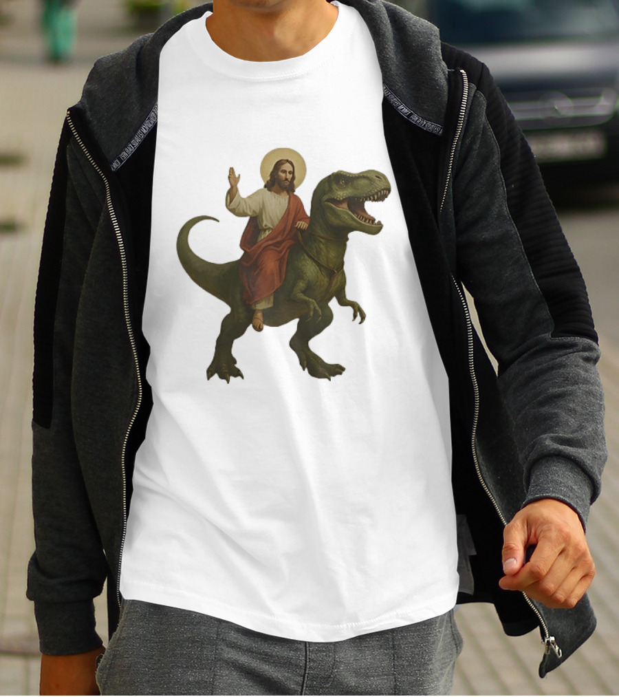 Jesus Riding Tyrannosaurus Rex Dinosaur T-Shirt