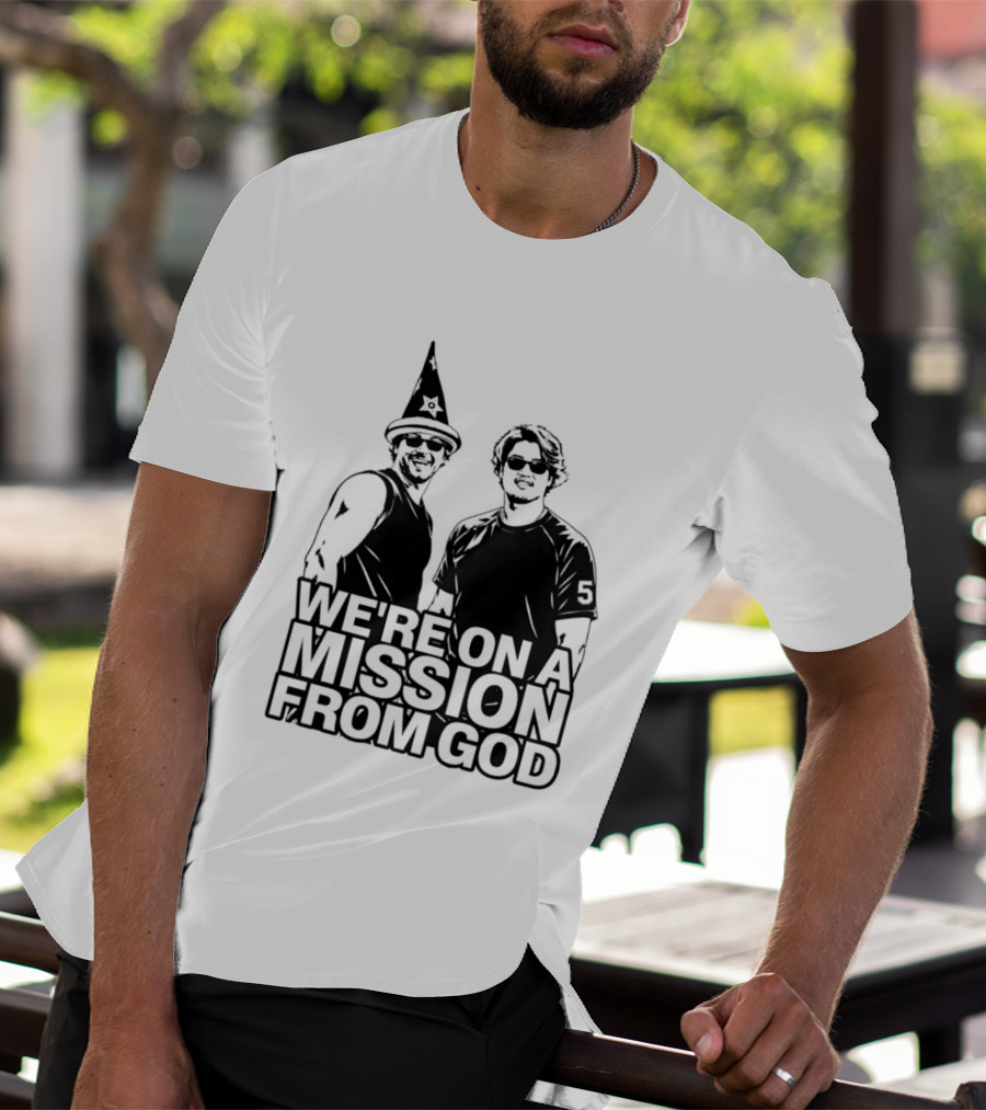 We're On A Mission From God Blues Brothers Wizard Hat Sunglasses T-Shirt
