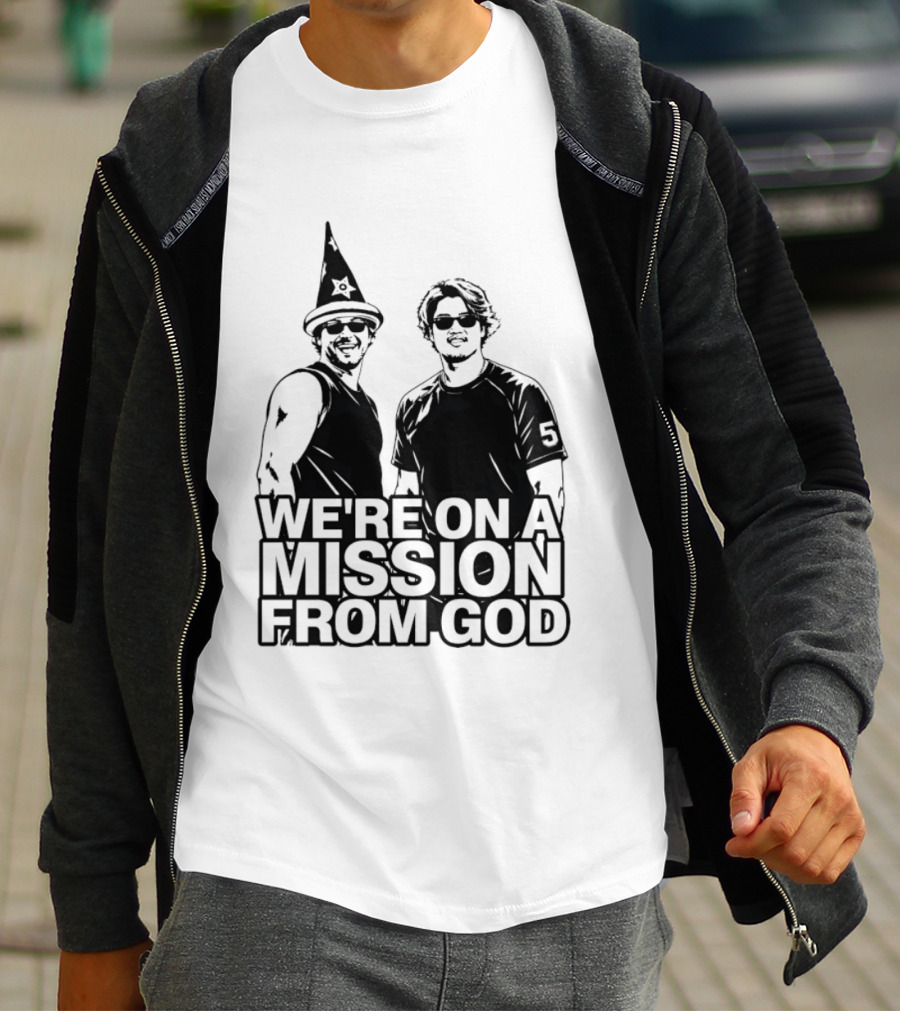 We're On A Mission From God Blues Brothers Wizard Hat Sunglasses T-Shirt