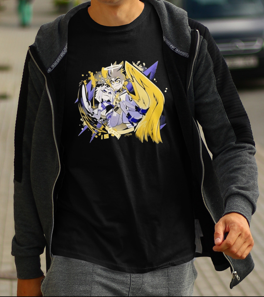 Adam And Lute Hazbin Hotel Characters With Golden Wings And Halos T-Shirt