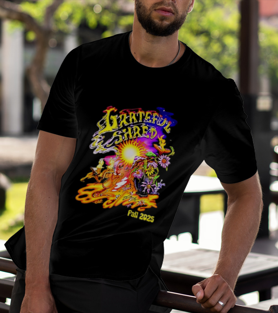 Grateful Shred Fall 2025 Psychedelic Sunburst Jam Band Vibrant Festival T-Shirt