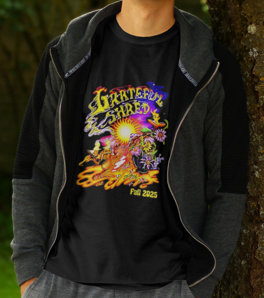 Grateful Shred Fall 2025 Psychedelic Sunburst Jam Band Vibrant Festival T-Shirt