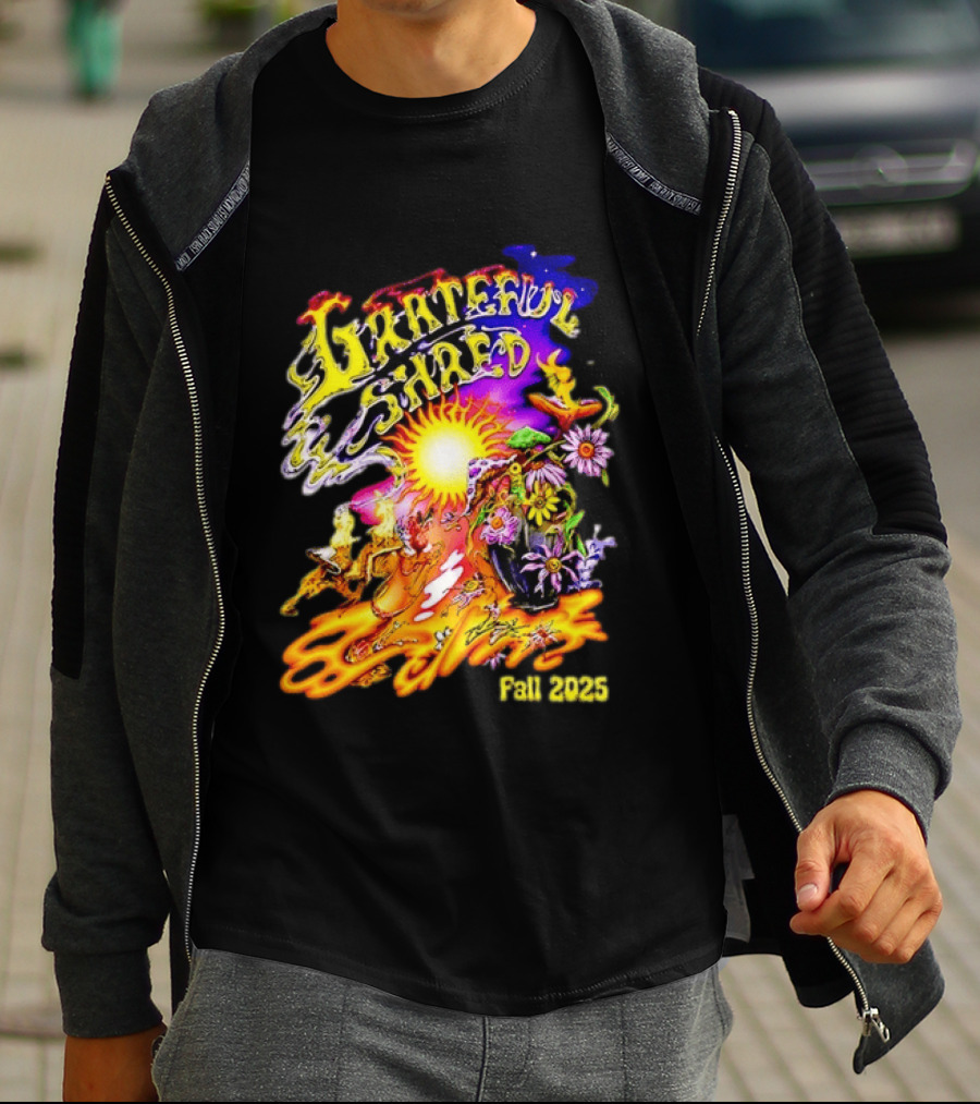 Grateful Shred Fall 2025 Psychedelic Sunburst Jam Band Vibrant Festival T-Shirt