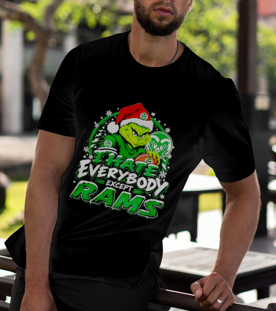 I Hate Everybody Except Rams Grinch Colorado State Rams Christmas T-Shirt