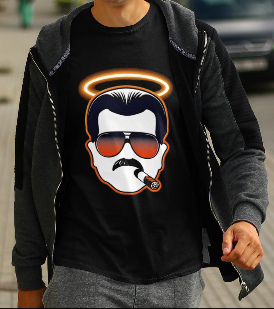 Rip Mike Ditka Chicago Bear Face Sunglasses Mustache Cigar Halo T-Shirt