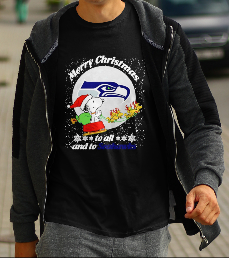 Snoopy Merry Christmas Seahawk Fans Festive Holiday Greeting T-Shirt